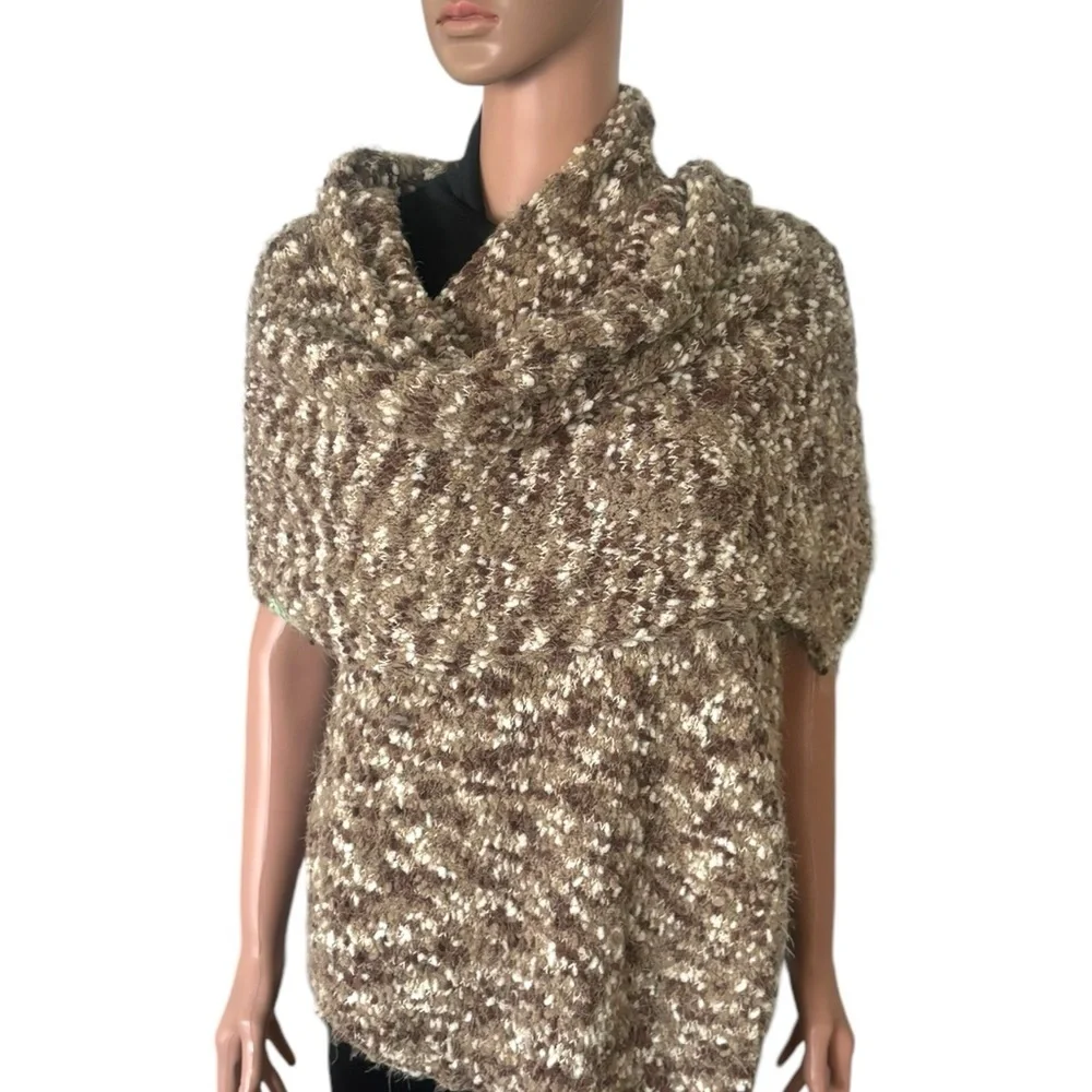 Simply Noelle Knit Scarf Brown Tan Oblong Winter Academia Fuzzy‎ Unisex Chunky